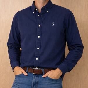 Ralph Lauren Button Down Shirt Men’s M Blue Oxford Cotton Gingham Lined